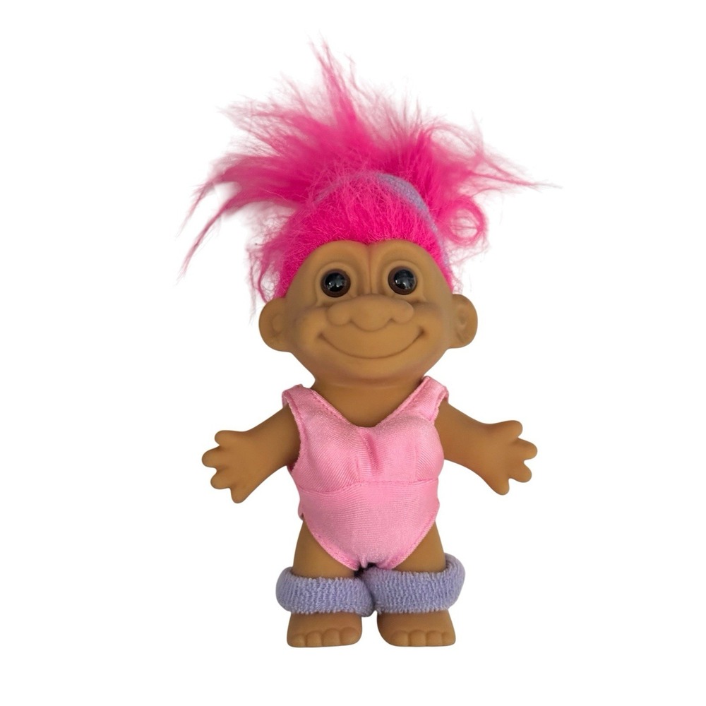 Vintage Russ Berrie Troll Doll Pink Hair 80s Workout Leotard Leg Warmers 18313‎